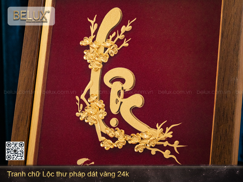 Tranh chữ Lộc thư pháp dát vàng 24k - 32x25cm